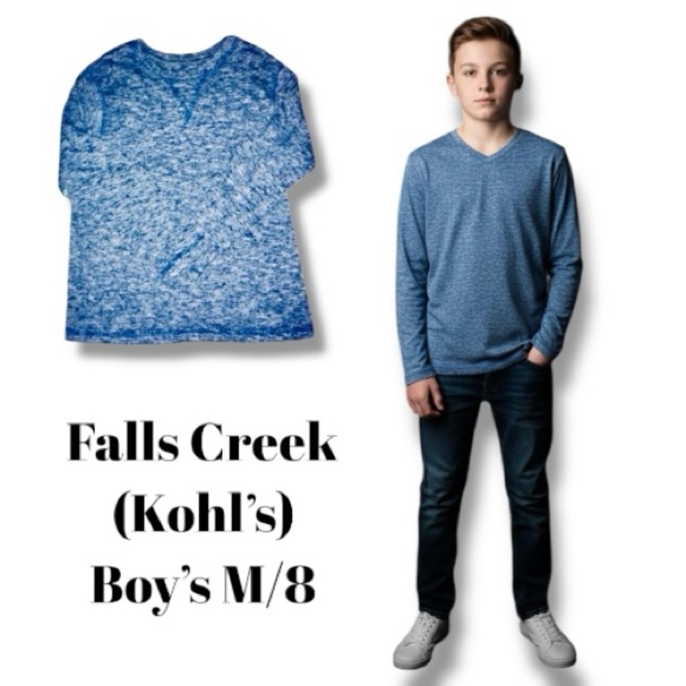 Falls Creek (Kohl’s) Top Blue Henley Style Long Sleeve Shirt Boy’s Medium 8 🍭